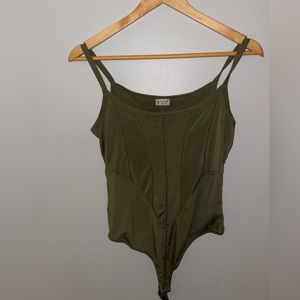 *never worn* green textured free people bodysuit size small